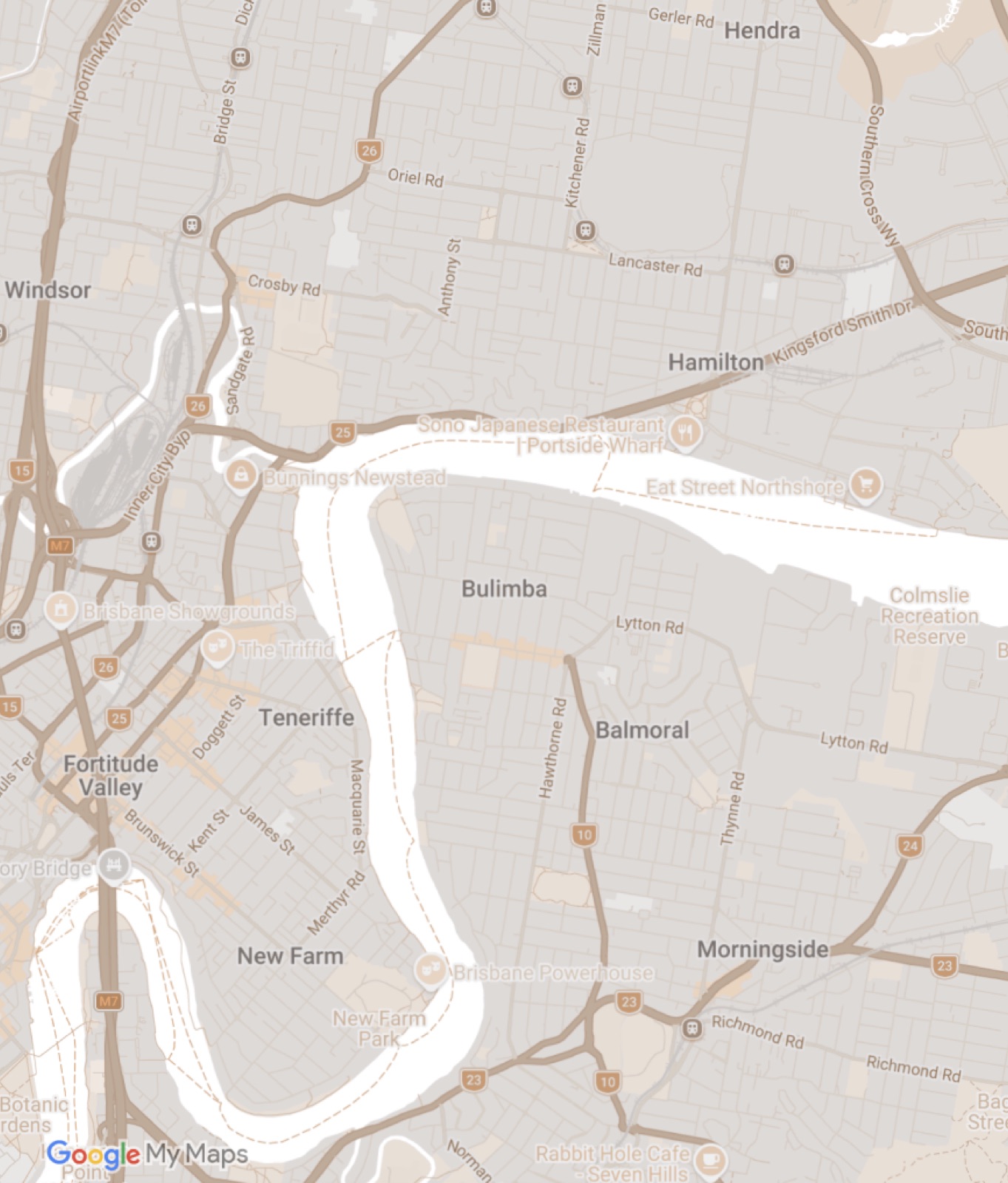Map of Bulimba and surrounds